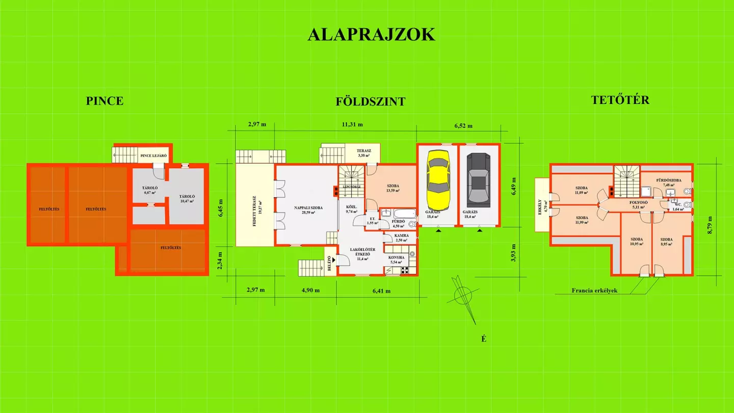 A képen, a családi ház alaprajzi beosztása látható