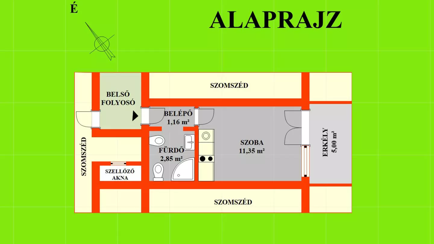 Az egyszobás apartman alaprajza