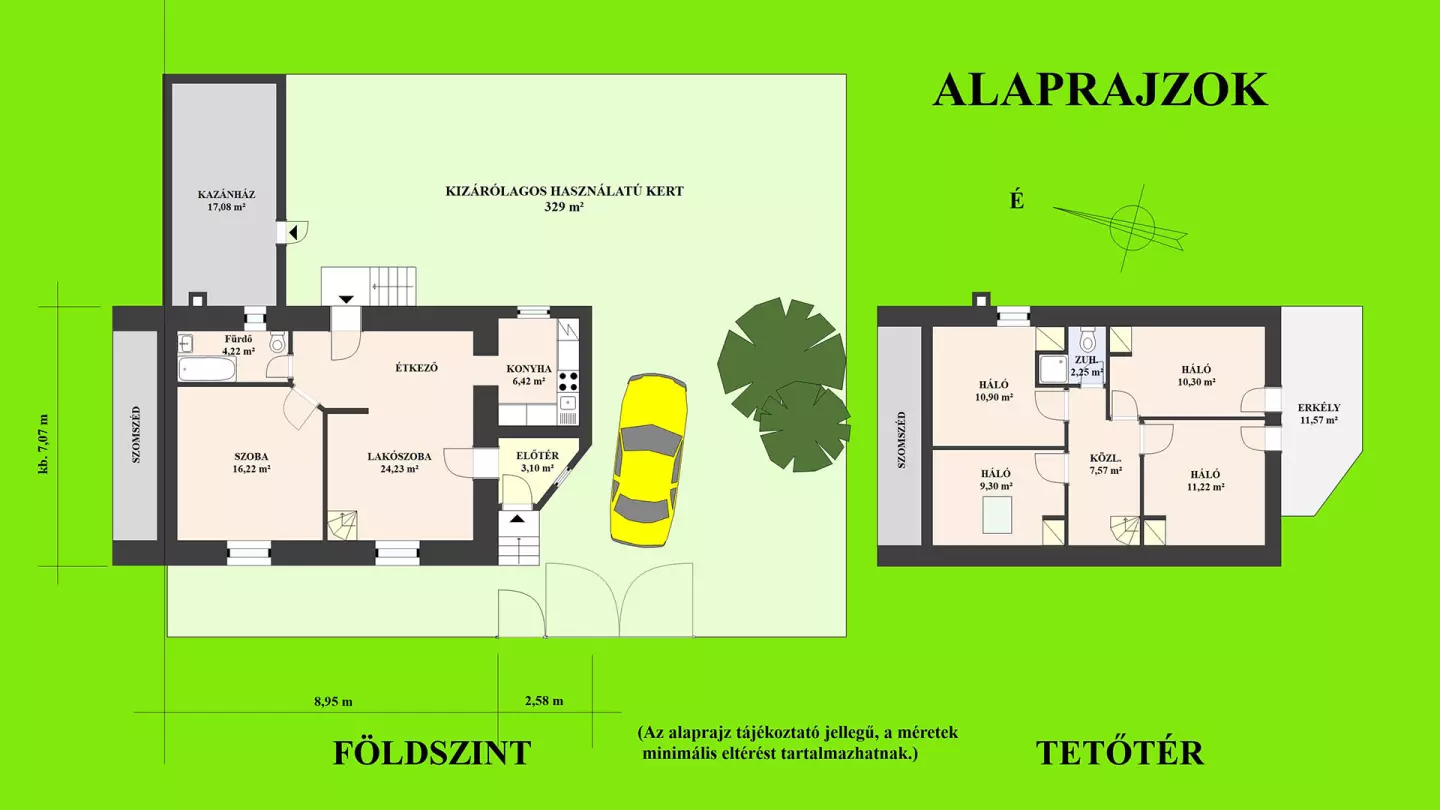 A kétszintes sorház-rész alaprajzi beosztása
