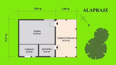 A kép, a 22,91 m2-es nyári lakrészt ábrázolja