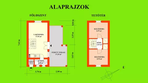 A képen a vendégház alaprajzi elrendezése látszik.