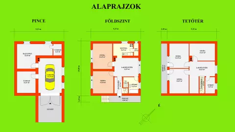A családi lakóház alapterülete szintenként: földszint kb. 68,24 m2, tetőtér kb. 72,56 m2, pince kb. 65,94 m2 alapterületű.